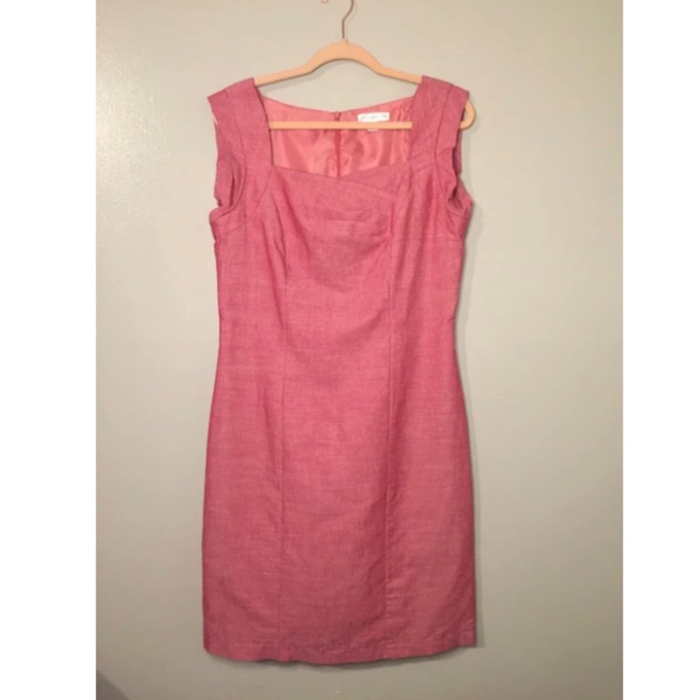 Ramie blend 1960’s style sweetheart square neck red dress SIZE MEDIUM